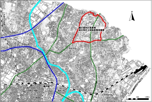 柄沢特定土地区画整理事業付近の広域図です。