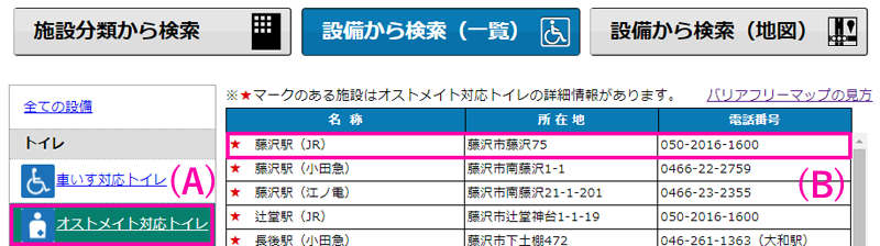 設備から検索（一覧）方法