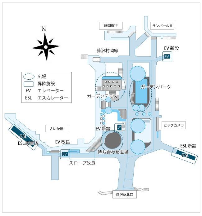 リニューアルした藤沢駅北口ペデストリアンデッキ（平面図）