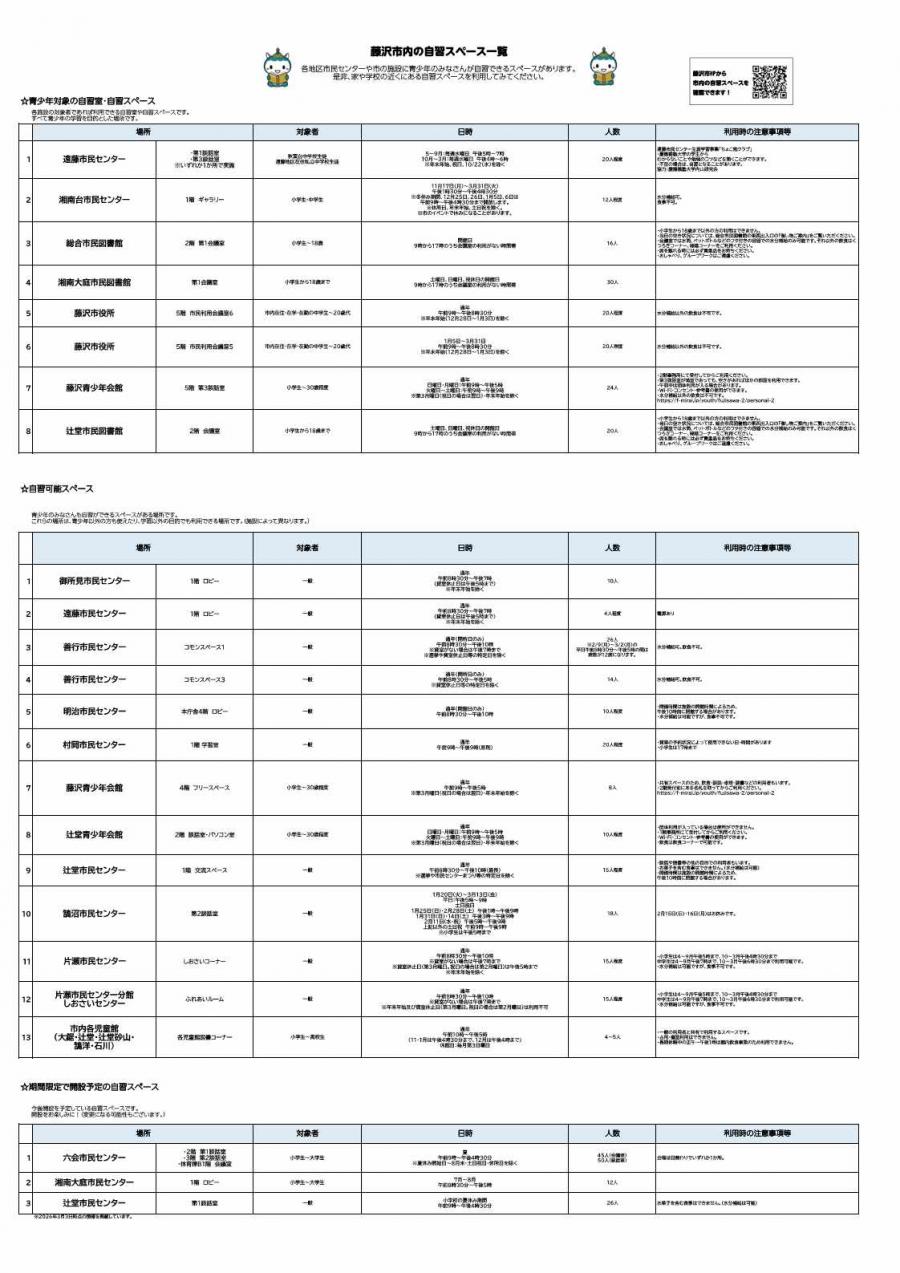 0303自習スペース一覧