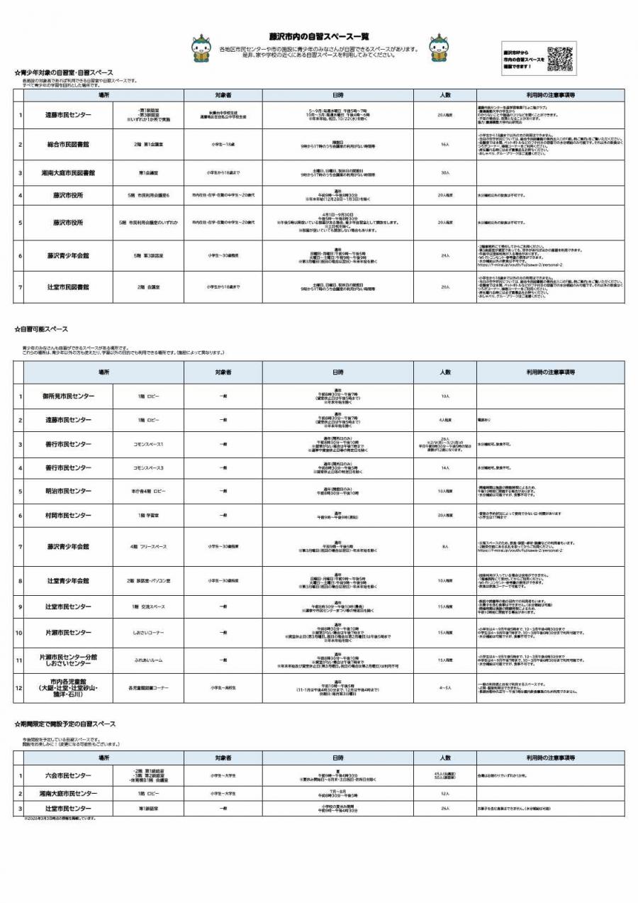 0406自習スペース一覧
