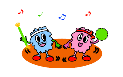 はちまきをしてダンスを踊るまつぼっくりくんとまつぼっくりちゃん