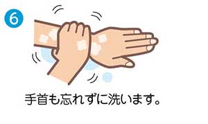 6　手首も忘れずに洗います。