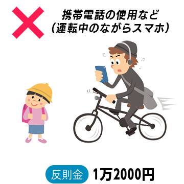 携帯電話の使用など（運転中のながらスマホ）反則金　1万2000円